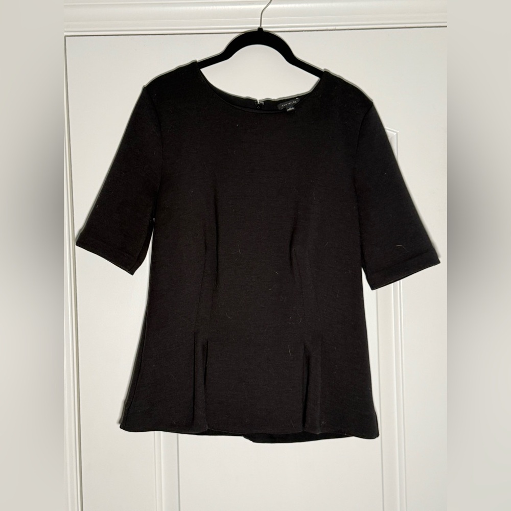 Ann Taylor Classic Black Short Sleeve Peplum Top